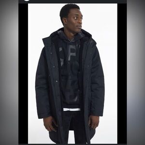 The Kooples Men's Black Logo Jacquard Hooded Parka